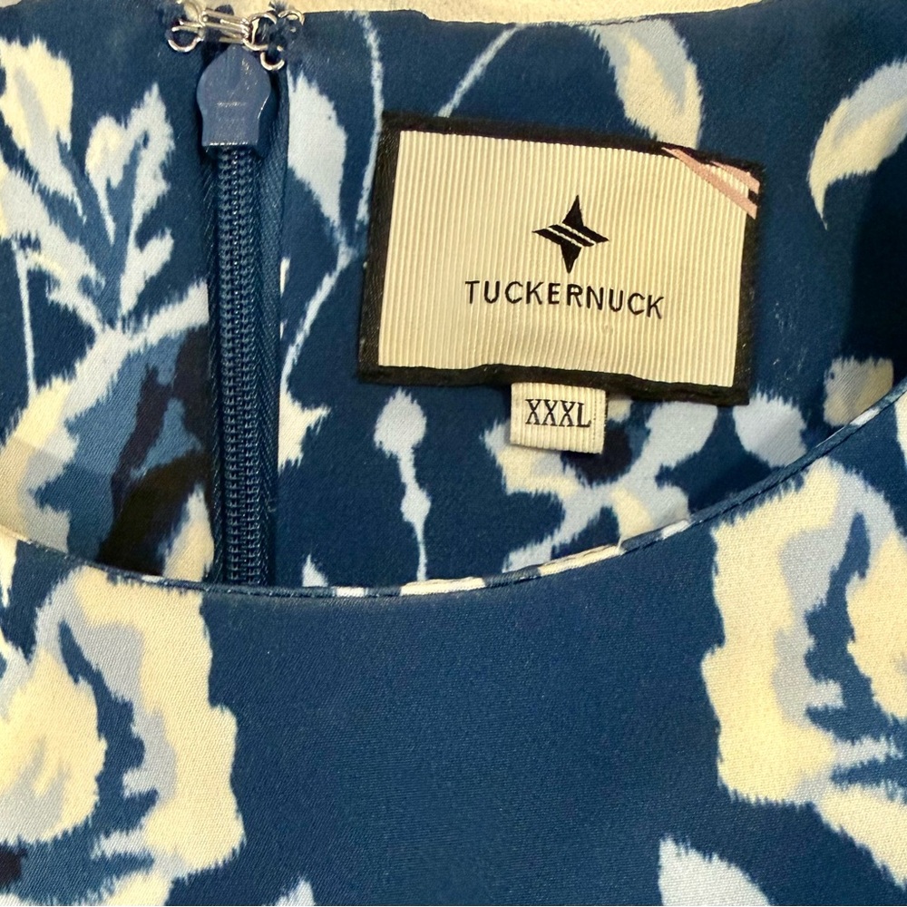 Tuckernuck Blue and White Long-Sleeve Floral Maxi Dress with Feather Cuffs - Picture 2 of 5